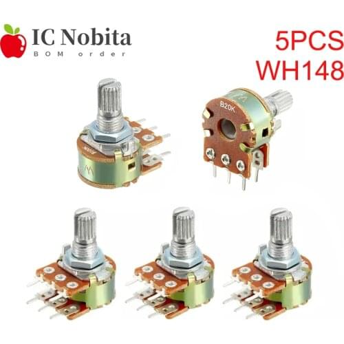 5PCS WH148 B1K 5K 2K 10K 20K 50K 500K 100K 1M Shaft Amplifier Dual Stereo Potentiometer Handle Length 15mm Adjustable Resistance