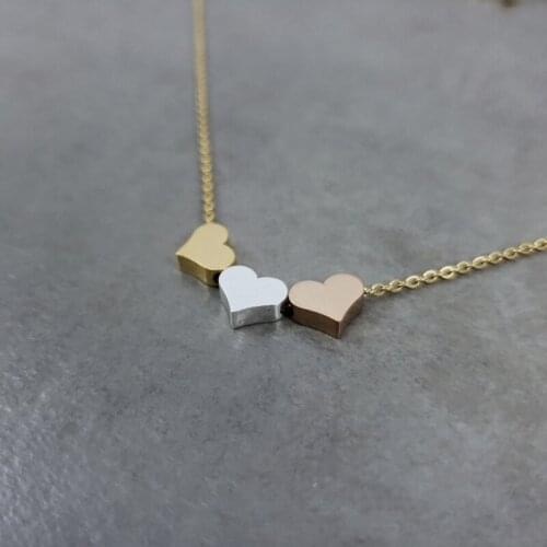 Stainless Steel Rose Gold Mini Three Heart Pendant Necklace Stainless Steel Fashion Jewelry Best Friends Gifts For Women