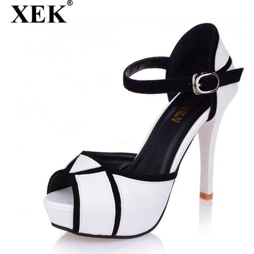 XEK Summer hollow buckle women shoes European and American fight color fish mouth fine with high heels young daily shoes WFQ100