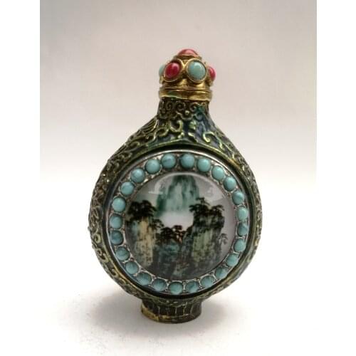YIZHU CULTUER ART Collection Old China Cloisonne Bronze Carving Inlay Jewelry landscape painting Snuff bottles Decoration Gift