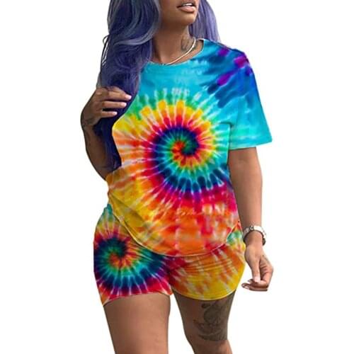 Women Summer T Shirt and Shorts Set Two Piece Set Elegant Print Tie-Dye Gradient Streetwear ladies 2 Piece Set