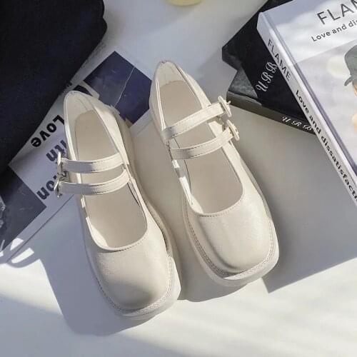 Designer Double Buckle Strap Mary Jane Shoes Women Lolita Black White Brown Leather Flats Gothic Platform Wedges Retro Loafers