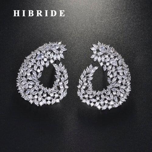 HIBRIDE New Fashion Marquised Cut Clear Cubic Zircon Stud Earrings For Women Birdal Accessories Brincos Jewelry Gift E-917