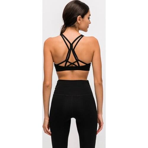 FLY Naked Feel Women Sports Bras Cross Back Yoga Bra Medium Support Push Up Workout Bras