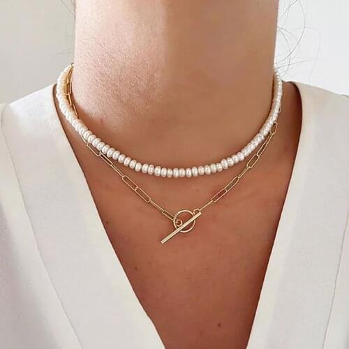 ZOVOLI Fashion Beaded Pearl Necklace Women Cute Gold Color Double Layer Chain Pendant Choker Korean Jewelry 2020