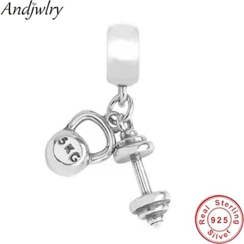 100% 925 Sliver Weigh Dumbbells Dangle Charm Fit Original Pandora Charms Bracelet Silver 925 DIY Jewelry Berloque