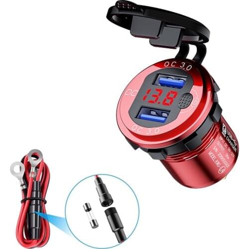 36W QC 3.0 Waterproof Universal Motorcycle Car Truck Boat Dual USB Charger Socket For Phone Tablet Camera GPS Cigarette Lighter