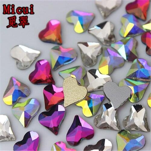 Micui 50PCS 8*9mm Heart Non HotFix Flatback Crystals Glass Rhinestones Stone Nail Rhinestone Strass For DIY Clothes Applique ZZ6