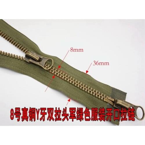 8mm/36mm/8# metal zipper 1pcs/lot army green double sliders reversible two pullers open end 80cm/120cm for garment bags shoes