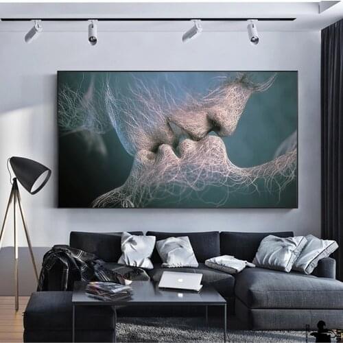 Big Size Couple Kiss Canvas Paintings Abstract Wall Art Posters Prints Sweet Kiss Home Decorative Pictures For Living Room Decor