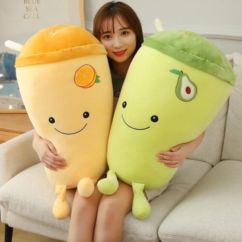 NEW 25~70cm Fruit Juice Bottle Cup Toy Fully Stuffed Bubble Tea Doll Avocado Orange Strawberry Grape Decor Plushie Props Kids