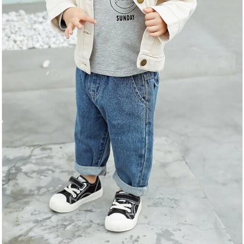 2020 Spring Autumn Kids Jeans Casual Korean Denim Pants for Girls Toddler Boys Trousers High Quality Elastic Waist Child Pants