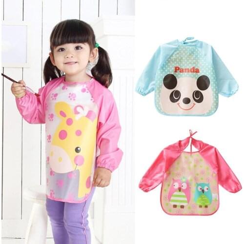 Children Waterproof Animal Long Sleeved Smock Kids Eating Painting Apron Bib Top