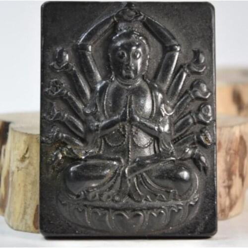 Hongshan culture archaize black iron meteorite thousand hand Guanyin statue