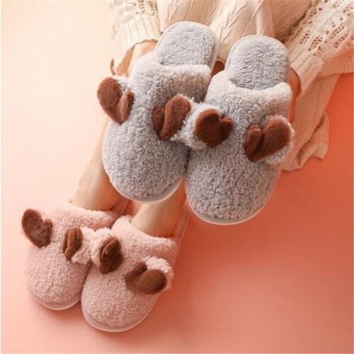 JIANBUDAN New Girl Plush slippers Home Cotton shoes womens Mens Indoor Warm Slippers Comfortable cotton Non-slip slippers