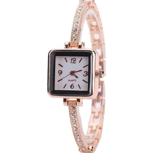 40%HOT Women Fashion Inlaid Rhinestone Ultra-Thin Band Square Dial Bracelet Wrist Watch