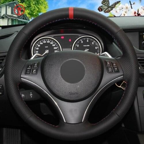 LQTENLEO Black Genuine Leather DIY Hand Car Steering Wheel Cover for BMW M Sport 3 Series E91 320i 325i 330i 335i M3 E90 E92 E93