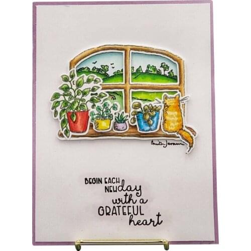 I Truly Love Miss You Window Plants Cats Metal Cutting Dies Matching Clear Silicone Stamp DIY Crafts Card Making Scrapbooking