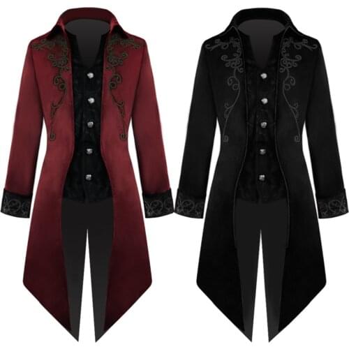 Adult Men Victorian Coat Costume Black Tuxedo Halloween Cosplay Costume Tailcoat Gothic Steampunk Trench Frock Outfit Overcoat