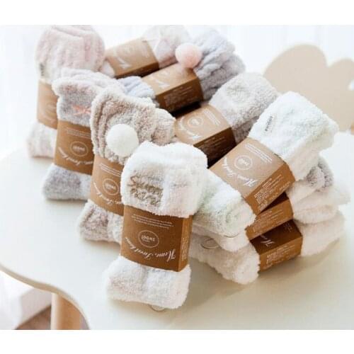 4 Pair Solid Color Socks Women Winter Cute Socks Coral Velvet Adult Socks Harajuku Thicker Casual Home Floor Terry Warm Sock