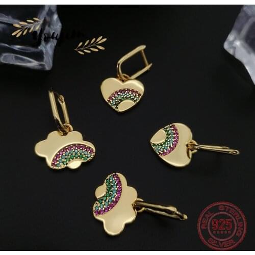 New Luxury Womens Zircon 925 Silver Rainbow Cloud Love Earrings Fashion Monaco Exquisite Gift