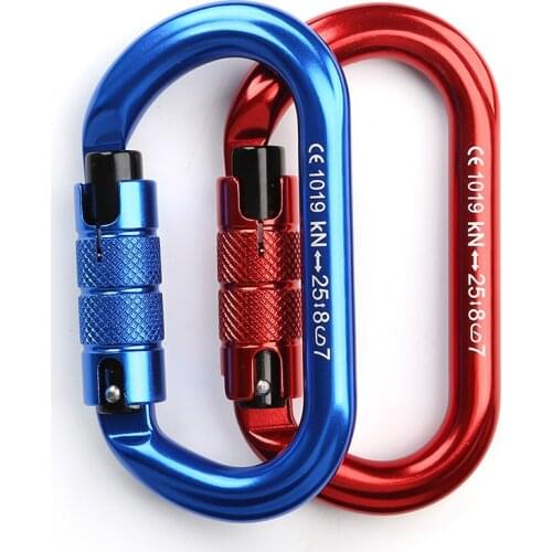 O Shape 25kn Climbing Carabiner Outdoor Mountaineering Caving Rock Buckle Climbing Carabiner Safety Auto Master Screw Lock Hook