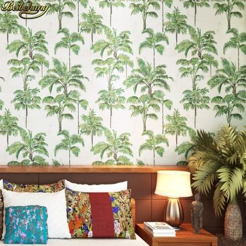 Beibehang Southeast Asian style green coconut pure paper wallpaper bedroom bedside living room TV backdrop papel de parede