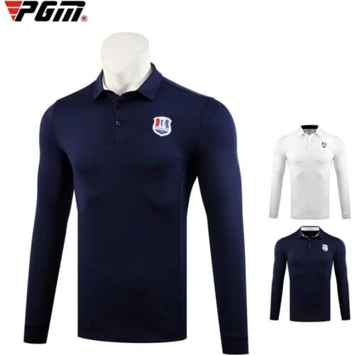PGM Men Golf Clothing for Autumn Winter Sun Protection Long sleeve T shirt Button Lapels Sports Wear Competition Warm Jersey