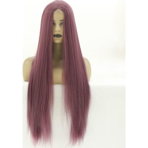 Synthetic Hair Lace Wigs Glueless Long Straight Hair U Part Heat Resistant Cosplay Purple Wigs for Black Women Middle Part