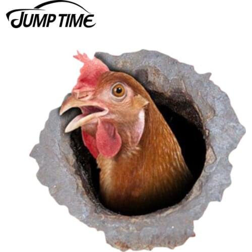 Jump Time 13cm x 12.4cm chicken car decal Sticker Torn Metal Decal Wild Animal Funny Car Stickers Window Bumper 3D Car Styling