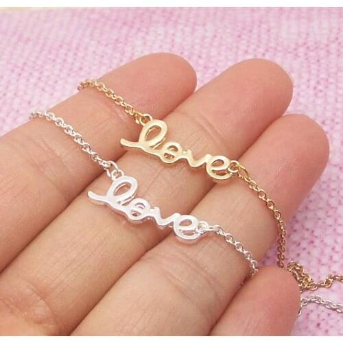 Bridesmaid Gift Stainless Steel Clavicle Chain Love Statement Necklace Women Jewelry Minimalist Gold Color Letter Collier Femme