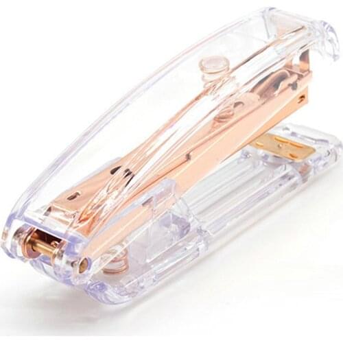 Rose Gold Stapler Edition Metal Manual Staplers Office School Stationery Supplies Transparent Plastic Stapler Binding Machine