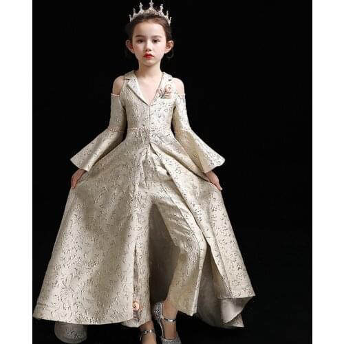 Luxury Trailing Girls Princess Dresses 2021 New Girls Pageant Catwalk Costume Gowns Party Evening Dress Kids Vestidos