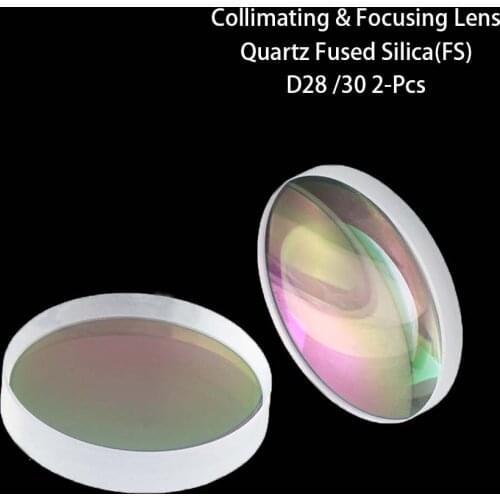 Spherical Focusing Lens D28 D30 F75/100/125/150/155/200mm 2Pcs Quartz Fused Silica for High Energy Fiber Laser 1064nm