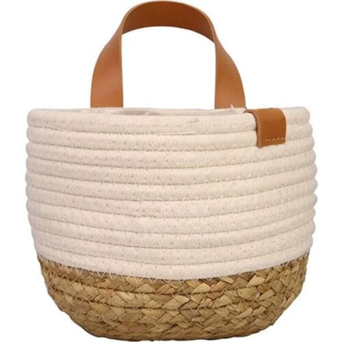 Mixing Of Natural & White Hanging Basket StorageWorks Hyacinth & Cotton 16*20CM For Garden Living Room Decor Baskets
