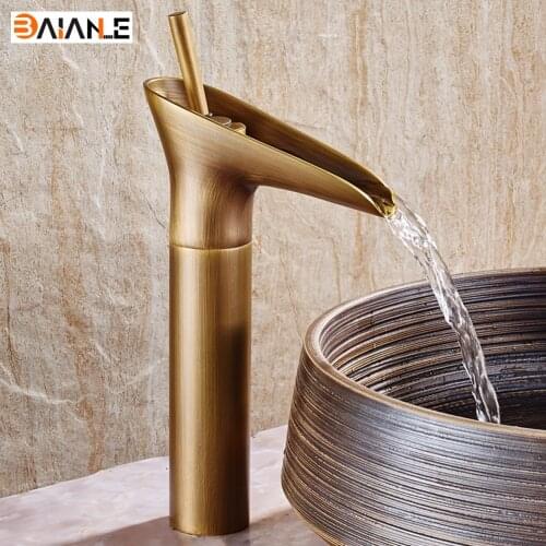 Basin Faucet Open Spout Water Mixer Taps Bathroom Vessel Sink Faucet In Antique Brass Faucet