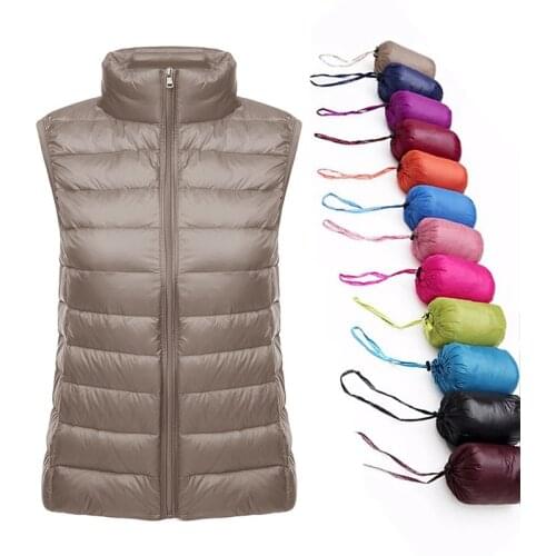 Ultralight Down Vest Women 2021 New Sleeveless Women White duck down Waistcoat Puffy Padded Warm Vest Jacket