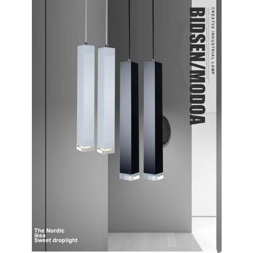 Led bar chandelier single head black and white hotel front desk simple creative personality Nordic decorative square lights