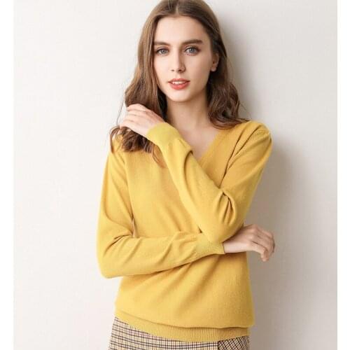 2019 New Spring Sweater Female V-neck Solid Color Knittinge Pullover Womens Autumn Long Sleeve Loose Large Size Sweaters W1151