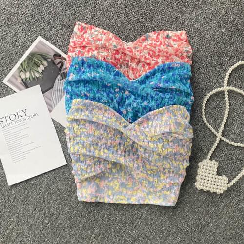 Women Sexy Floral Tube Top V Neck Sleeveless Slim Party Tank Tops Summer Boho Print Off Shoulder Strapless Short Top