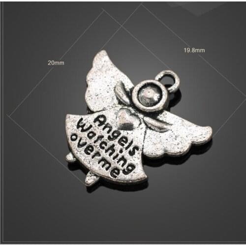 High Quality 20 Pieces/Lot 20mm*19mm antique silver plated double sided angels watching over me angel charms for jewelry making
