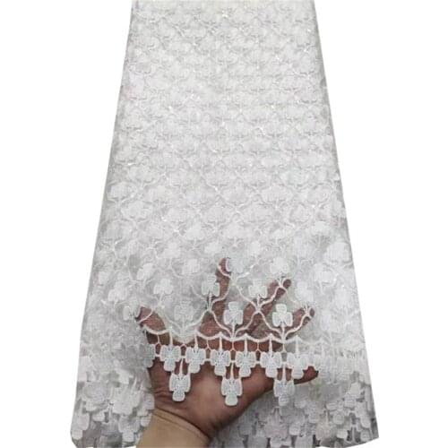High Quality African Sequins Lace Fabric Newest French Net Embroidered Tulle Laces Fabric For Wedding Party YTB92 pure white