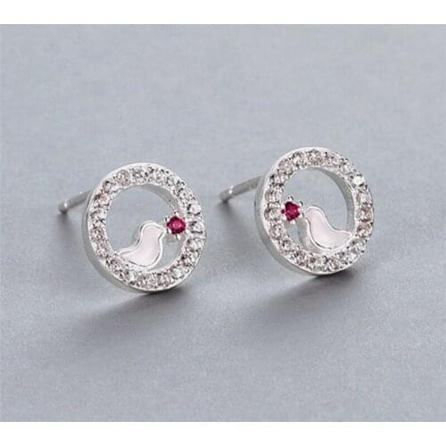 Sole Memory Simple Zircon Circle Dove Bird Fresh Lovely 925 Sterling Silver Fashion Female Stud Earrings SEA673