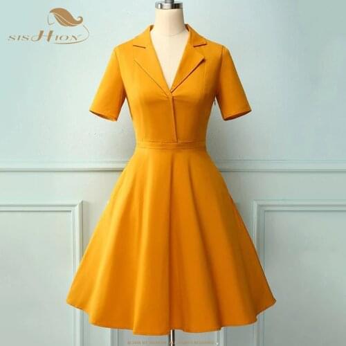 SISHION 2021 Plus Size Women Dress Hepburn Style Turn Down Collar Swing Dresses Retro Vintage 50s 60s Rockabilly Vestidos VD1659