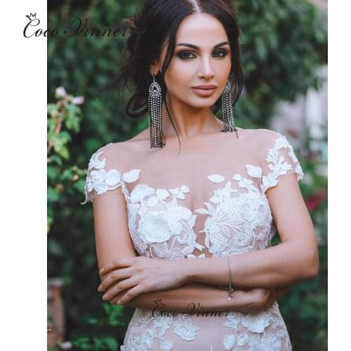 Cap Sleeves Embroidery Europe Mermaid Wedding Dresses 2021 Champagne Sexy Backless Bridal Gown Court Train Wedding Dress W0519