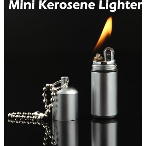 1PC Metal Waterproof Kerosene Smoking Lighter Key Chain Capsule Compact Gasoline Lighter Inflated Lighters Cigarette Accessories