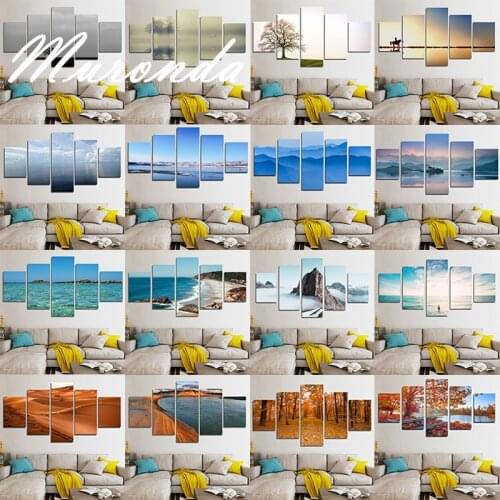 Canvas Painting Modern 5 Pieces/Pcs Sunset Landscape Art Autumn Scenery Live Wall HD Decoration Modular Forest Picture Poster