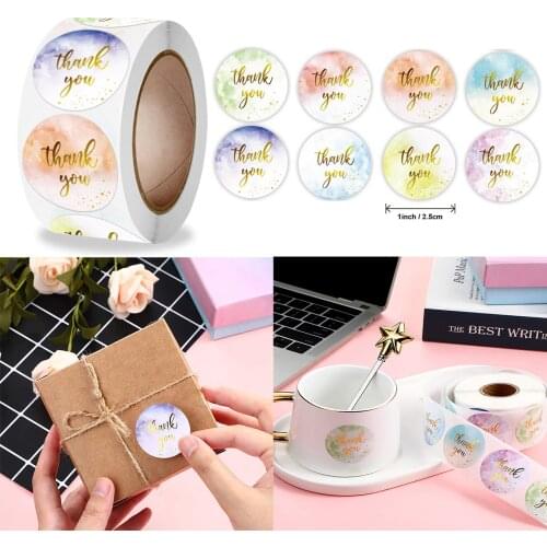 500pcs/roll 2.5cm Color Cute Thank You Stickers Business Goods Wrapping Sealing Label Gift Decoration Stationery Sticker