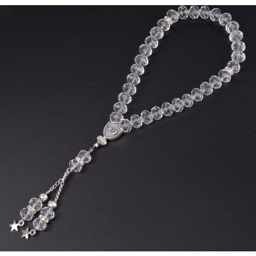 8mm Faceted Clear Crystal Beaded Bracelet 33 Prayer Beads Islamic Muslim Tasbih Allah Mohammed Rosary for Women Men Jewelry
