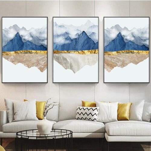 Abstract Canvas Poster Golden Blue Mountain Wall Art Canvas Painting Posters And Prints Wall Pictures For Living Room Decor